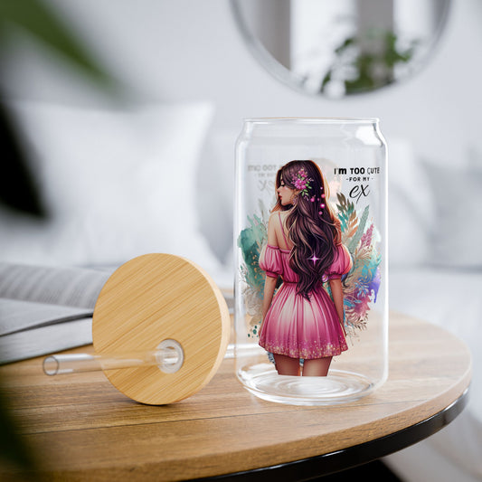 I'm Too Cute For My Ex Enchanting Floral Sipper Glass, Stylish Drinkware for Parties, Eco-Friendly, Personalized Gift, Perfect for Summer Celebrations
