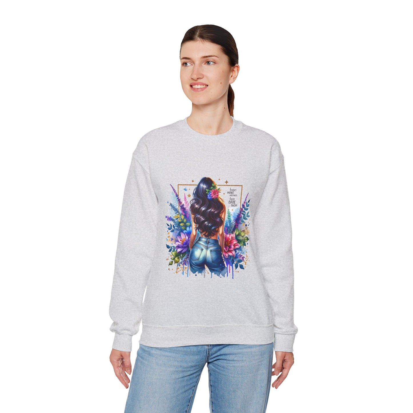 I Don`t  Make Mistakes, I Just Date Them Colorful Art Sweatshirt, Stylish Crewneck, Floral Design, Unisex Apparel, Gift for Her, Cozy Fashion, Unique Artwork Sweatshirt