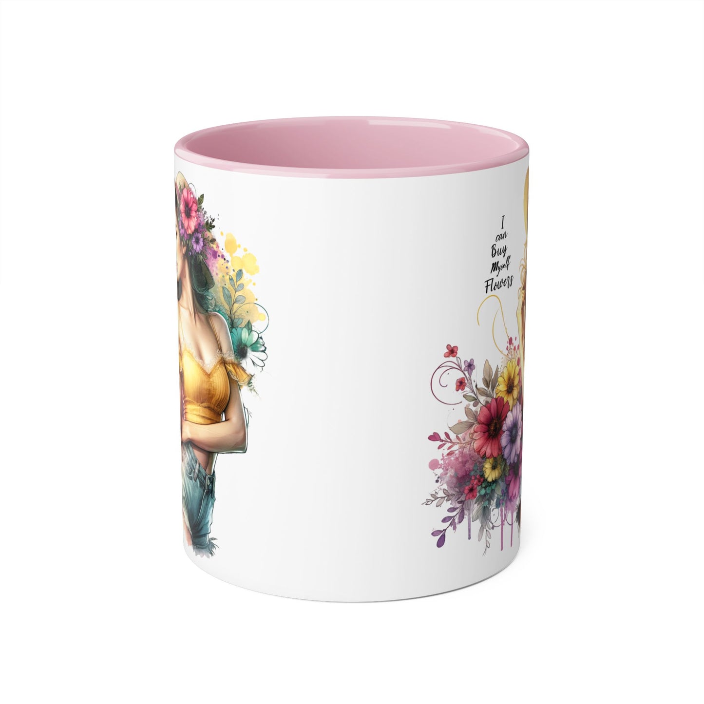 I Can Buy Myself Flowers Chic Floral Accent Mug, Coffee Cup, Gift for Flower Lovers, Tea Mug, Spring Decor, Mother's Day, Home Office Vibe