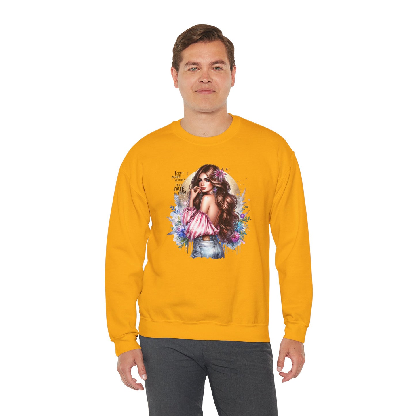 I Don't Make Mistakes, I Just Date Them Boho Chic Crewneck Sweatshirt, Cozy Gift for Her, Fashionable Layering Piece, Art-Inspired Apparel, Perfect for Special Occasions