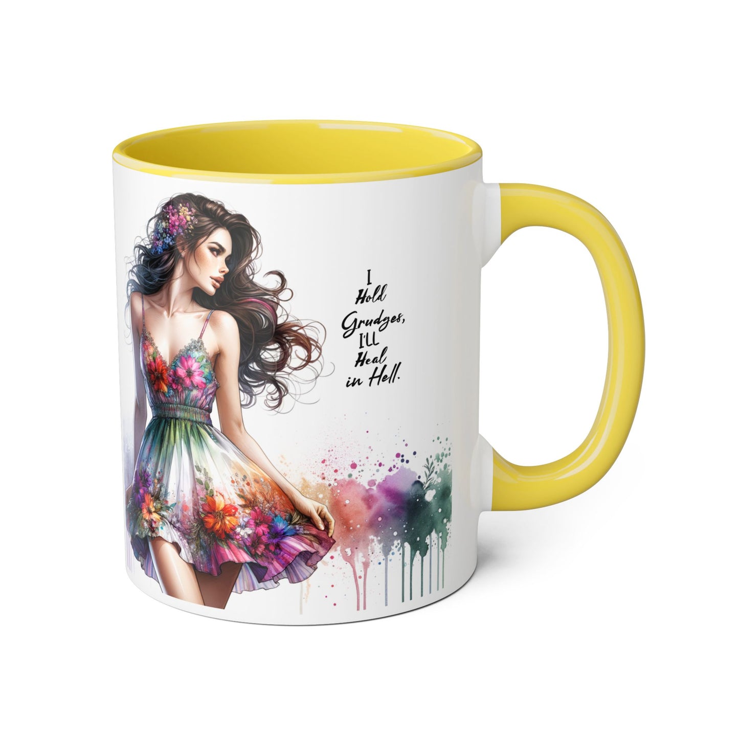 I Hold Grudges, I'll Heal in Hell Floral Art Accent Mug | Inspirational Gift for Her, Coffee Lover, Tea Time, Home Decor, Unique Birthday Present