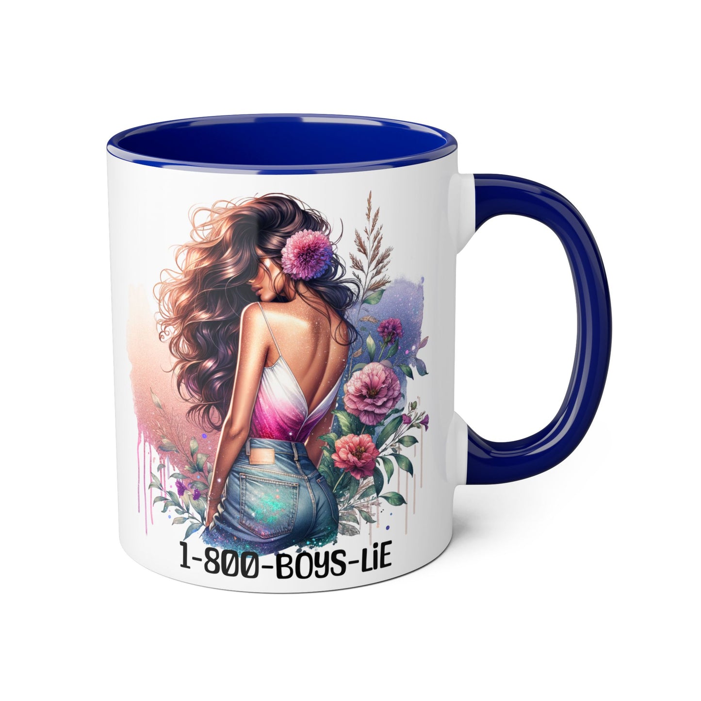 1-800-BOYS-LIE Floral Glam Accent Mug - 11oz Cool Coffee Cup for Stylish Sips, Perfect for Gifts, Parties, or Everyday Use