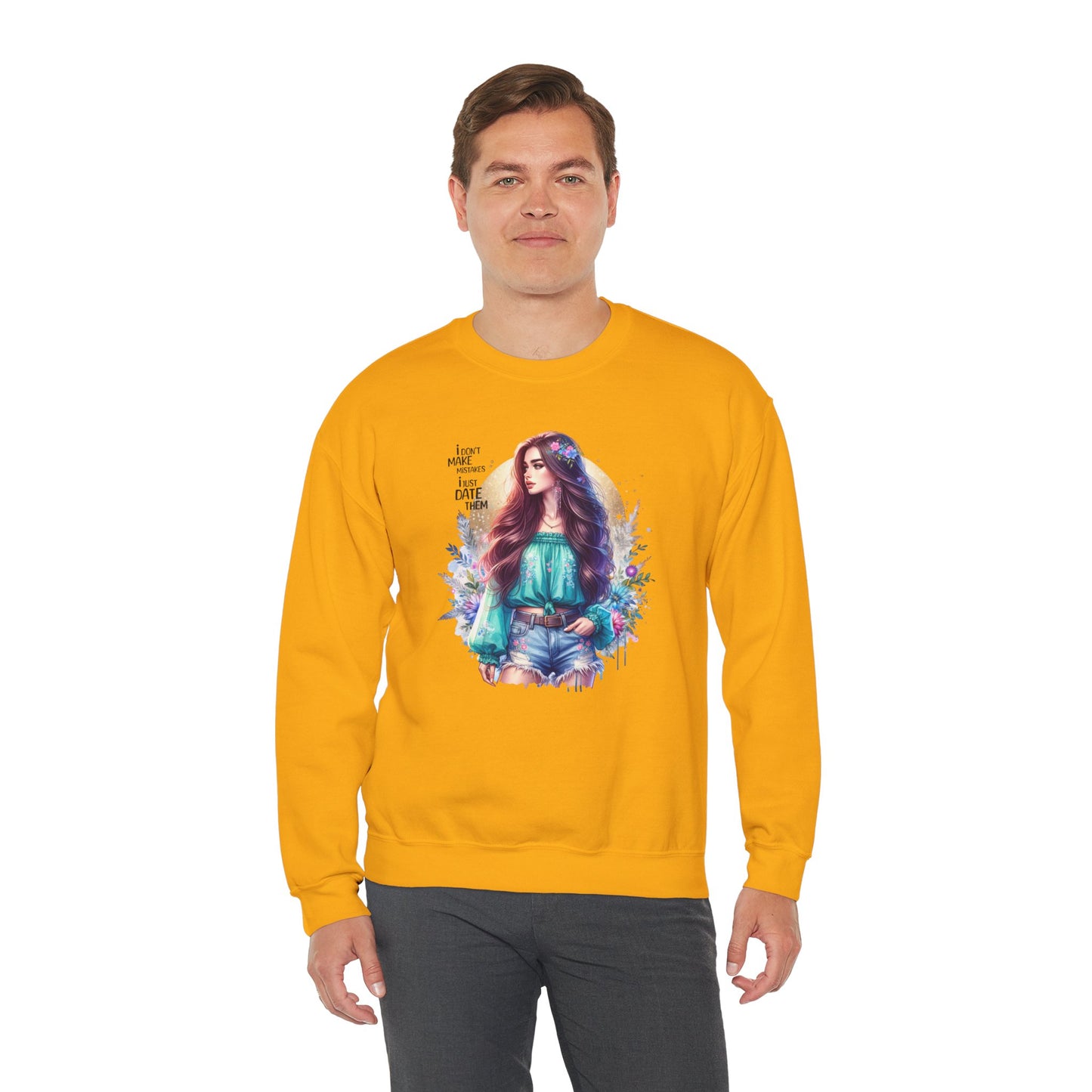 I Don`t  Make Mistakes, I Just Date Them Colorful Bohemian Crewneck Sweatshirt, Cozy Apparel, Unique Gift, Casual Wear, Inspirational Fashion, Artist Design