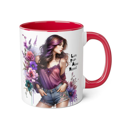 Bohemian Floral Accent Mug | Love Pain Alone Repeat Gift for Her, Inspirational Coffee Cup, Unique Home Decor, Art Mug