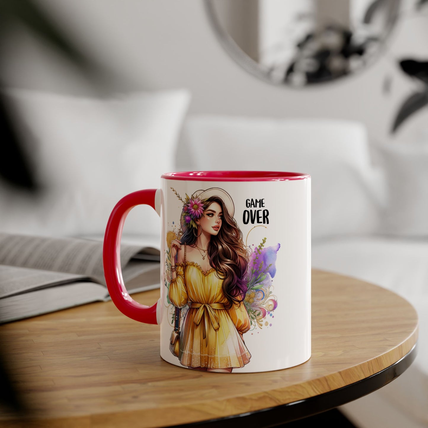 Colorful Game Over Accent Mug, 11oz Coffee Cup, Unique Art Gift, Fun Drinkware, Birthday, Celebration, Decorative Mug
