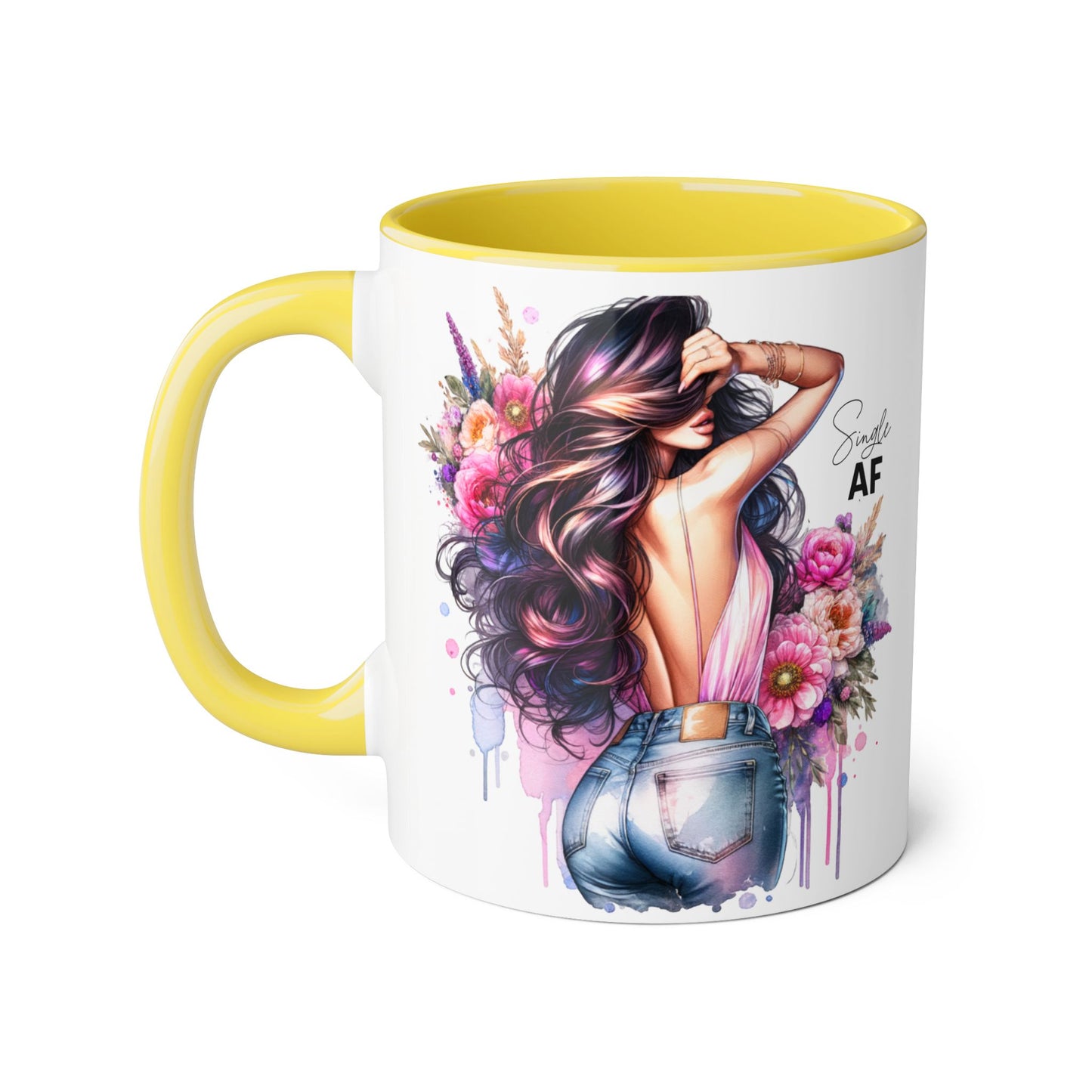 Single AF Chic Floral Accent Mug, Stylish Coffee Cup, Gift for Her, Trendy Home Decor, Birthday Present, Self-Love Reminder