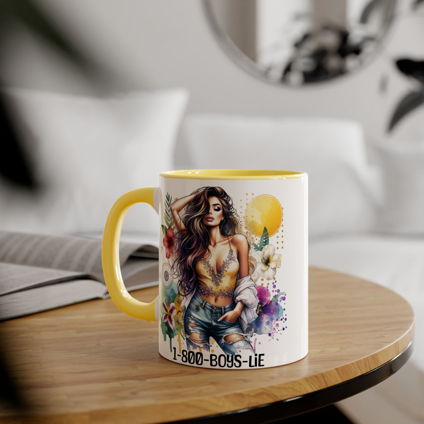 Vibrant Floral Accent Mug, 1-800-Boys-Lie Coffee Cup, Unique Art Mug, Gift for Her, Coffee Lover's Essentials