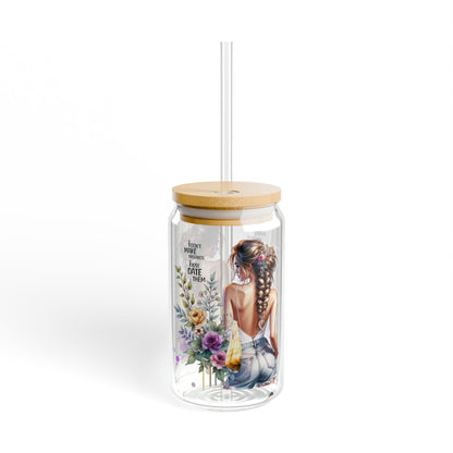 I Don't Make Mistakes, I Date Them Floral Art Sipper Glass, Stylish Water Bottle, Eco-Friendly Glass Mug, Perfect Gift for Garden Lovers, Home Decor, Drinkware