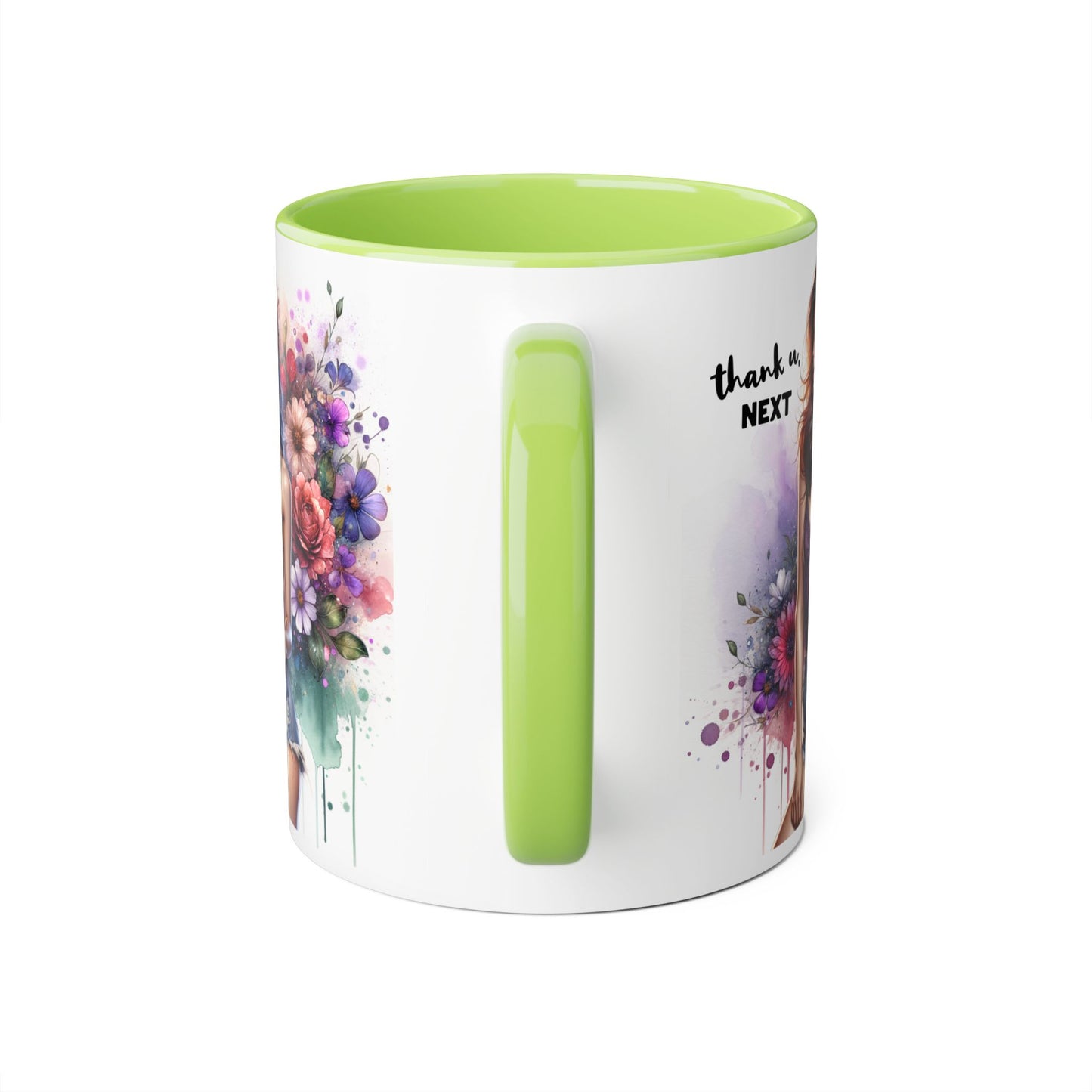 Thank U, Next Floral Accent Coffee Mug with Inspirational Quote, Gift for Her, Tea Mug for Friends, Home Decor, Birthday Present
