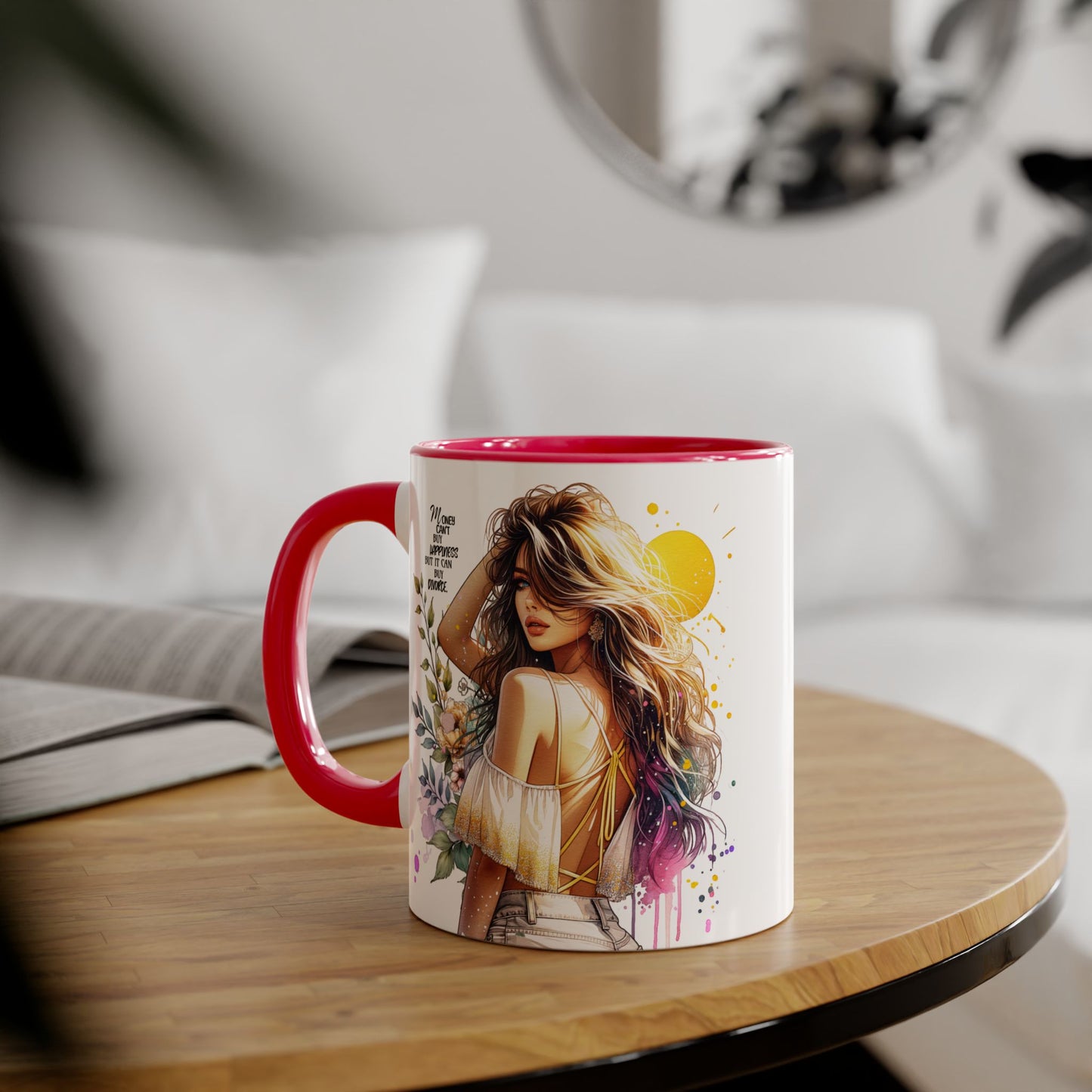 Money Can't Buy Happiness But It Can Buy Divorce Humoristic Artistic Accent Mugs, Ideal Gift for Mother's Day, Flower Lover, Cheerful Home Decor, Inspirational Drinkware, Unique Coffee Collection
