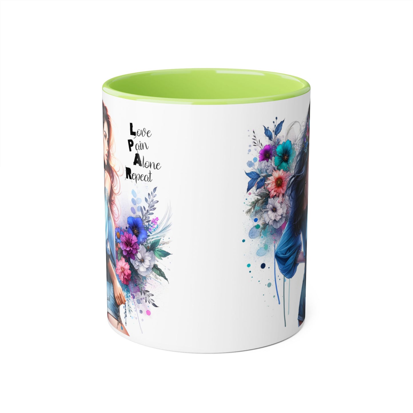 Floral Accent Mug, Inspirational Coffee Cup, Love Yourself Gift, Unique Drinkware, Artistic Ceramic Coffee Mug
