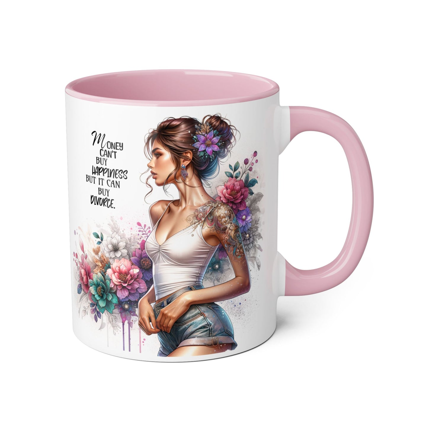 Money Can't Buy Happiness But It Can Buy Divorce Humoristic Boho Floral Accent Mug, Money Can't Buy Happiness, Gift for Coffee Lovers, Inspirational Drinkware, Unique Kitchen Decor