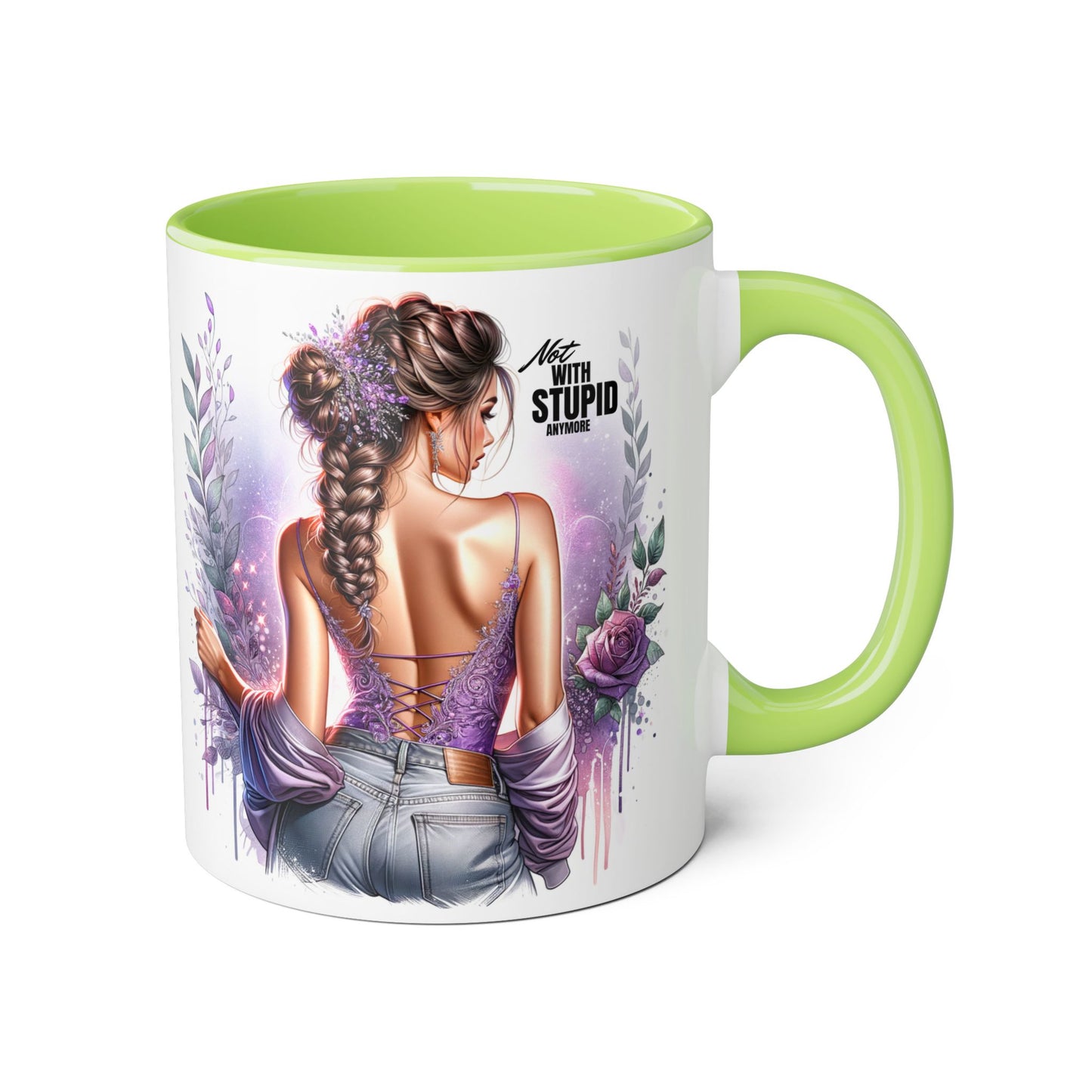 Not With Stupid Anymore Humoristic Bohemian Accent Mug, Artful Coffee Cup for Unique Gifts, Decorative Drinkware, Home Decor, Thoughtful Present