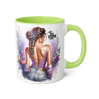 Not With Stupid Anymore Humoristic Bohemian Accent Mug, Artful Coffee Cup for Unique Gifts, Decorative Drinkware, Home Decor, Thoughtful Present