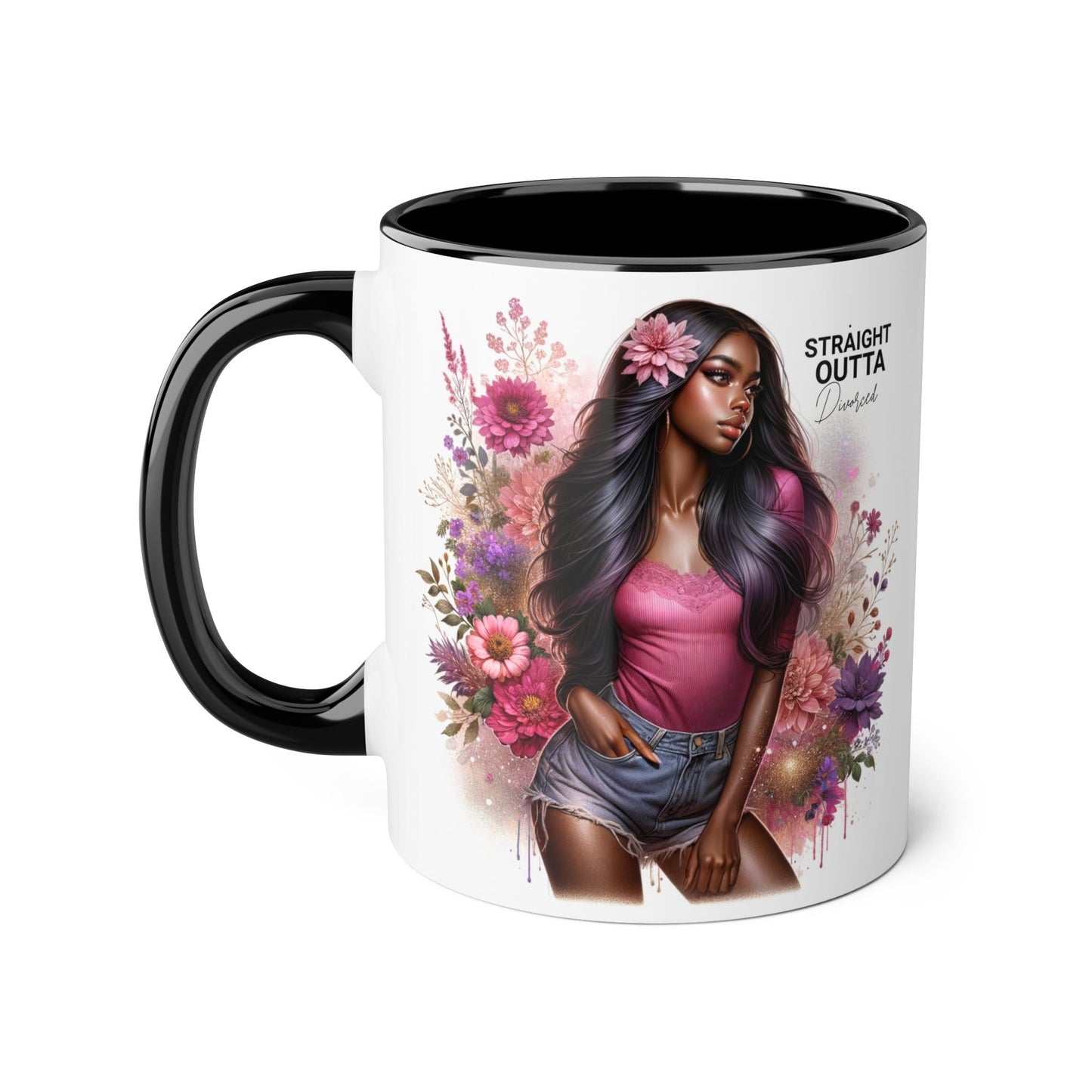 Straight Outta Divorced Humoristic Floral Portrait Accent Mug, Perfect Gift for Her, Coffee Lover, Home Decor, Stylish Drinkware, Mother's Day Gift, Inspirational Cup