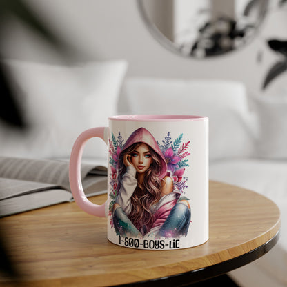 1-800-BOYS-LIE Accent Mug, Floral Coffee Cup, Funny Gift for Her, Unique Tea Mug, Cute Lover's Present
