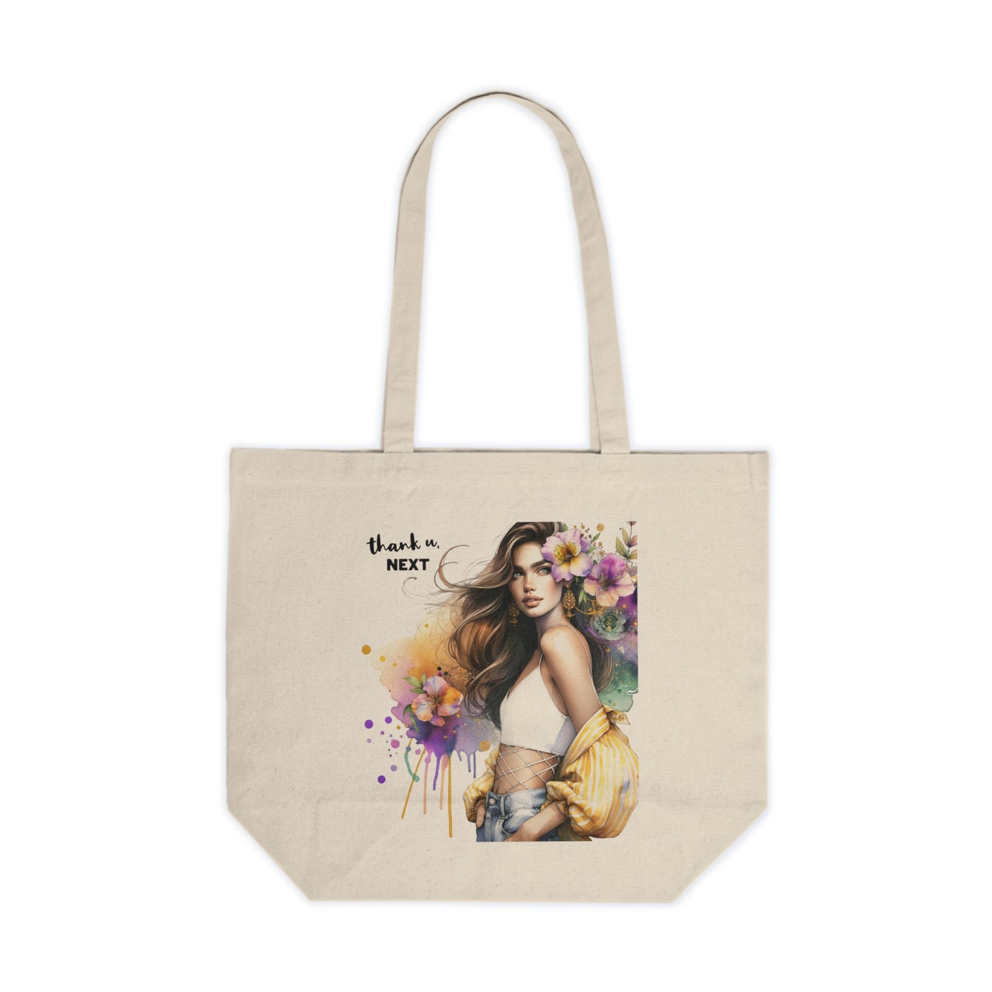 Thank U, Next Chic Canvas Tote Bag with Floral Design - Perfect for Shopping, Beach, Gifts, Eco-Friendly Bag, Everyday Use