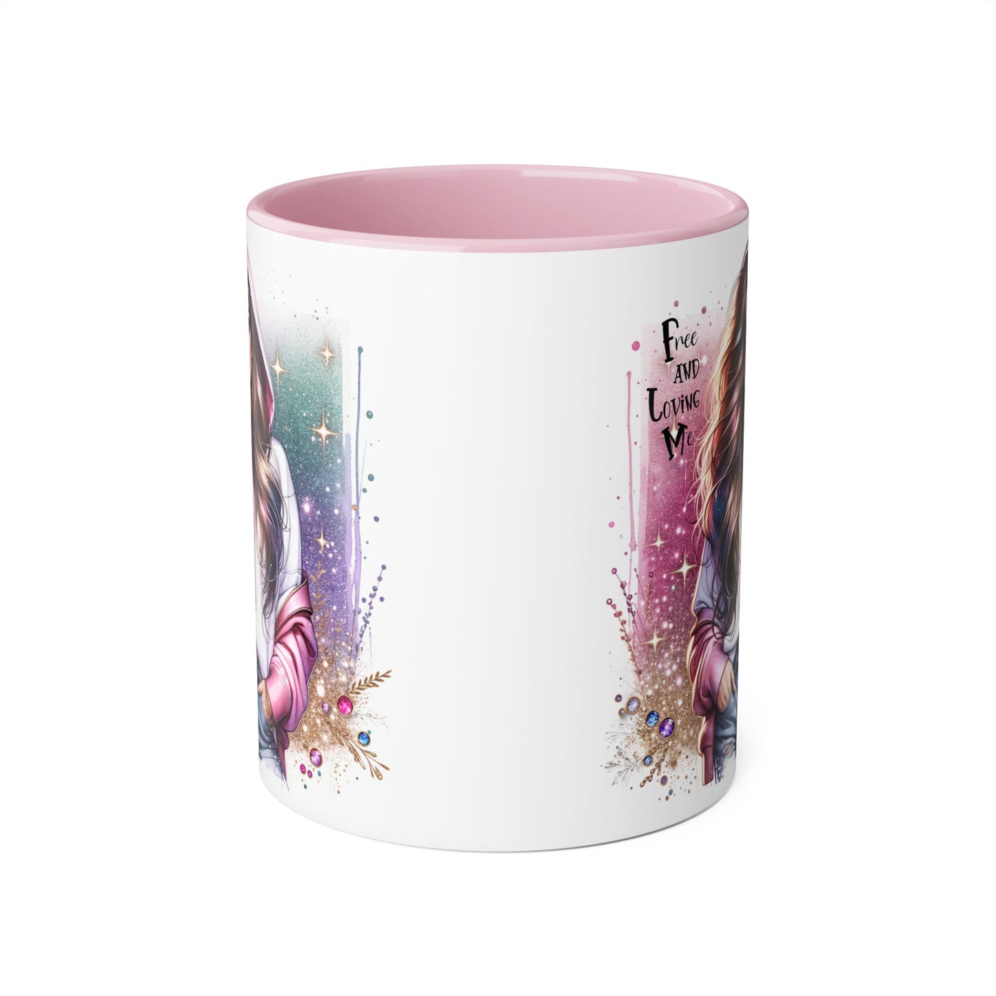 Stylish Accent Mug - 'Free and Loving Me' Coffee Cup, Perfect Gift for Coffee Lovers, Inspirational Drinkware, Cute Morning Mug
