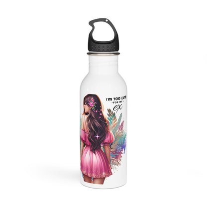 I'm Too Cute For My Ex Stylish Stainless Steel Water Bottle for Trendy Women, Gift for Her, Inspirational Drinkware, Floral Design, Eco-Friendly Hydration
