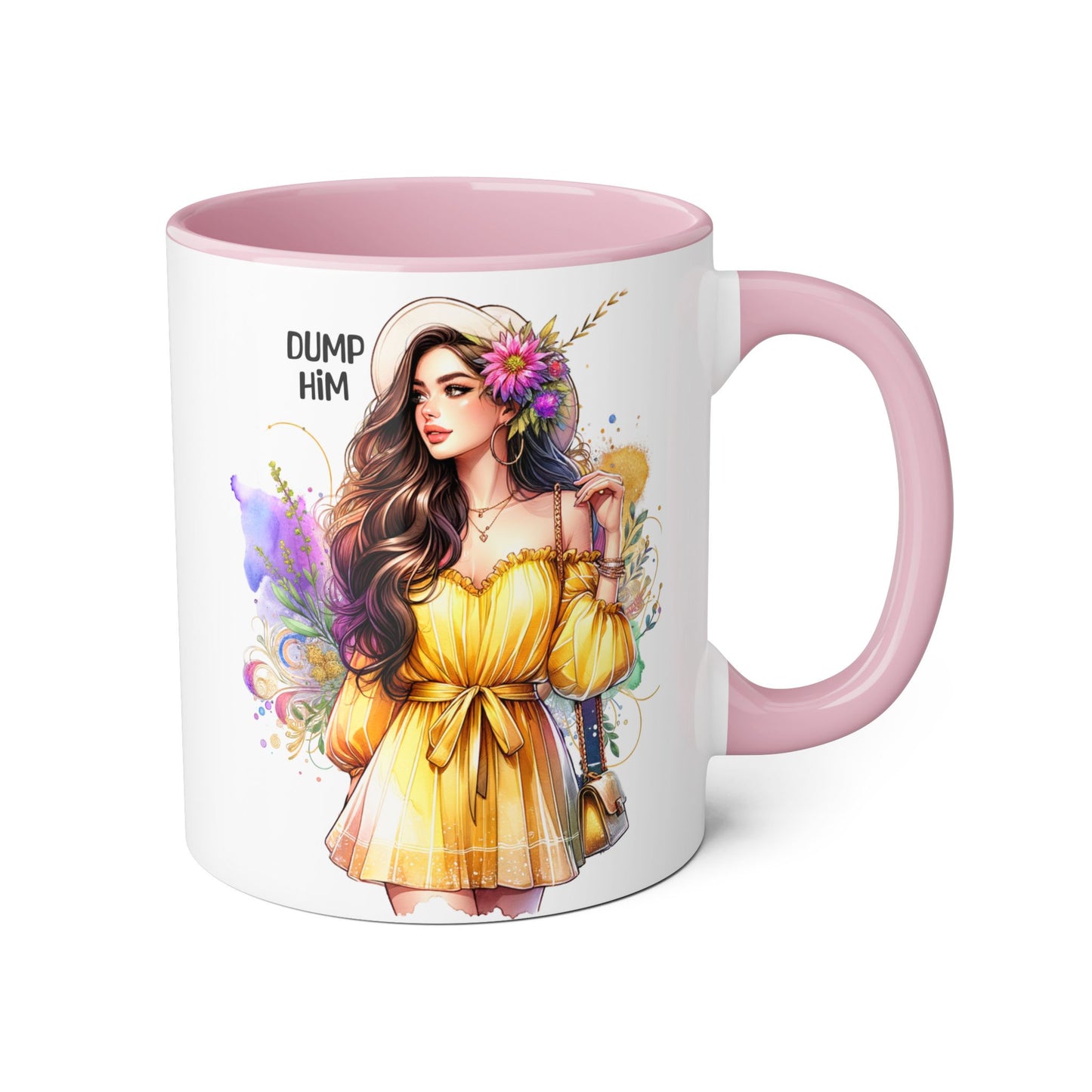 Chic Dump Him Coffee Mug, 11oz Accent Mug, Gift for Her, Statement Cup for Friends, Bold Design for Self-Love, Fun Coffee Breaks