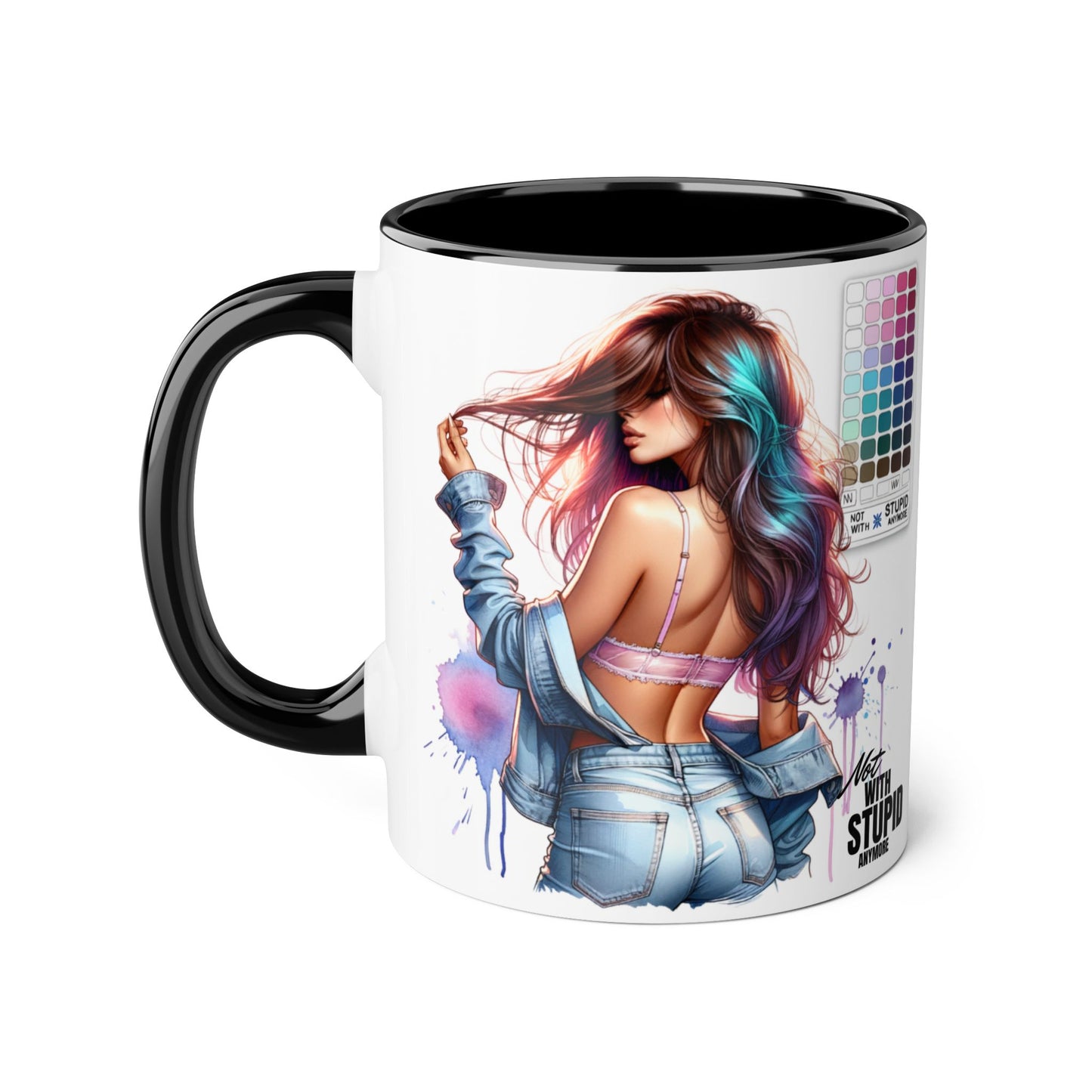 Not With Stupid Anymore Humoristic Vibrant Accent Mug - Perfect Gift for Creative Souls, Quirky Coffee Lover, Art Enthusiast, Birthday, or Just Because
