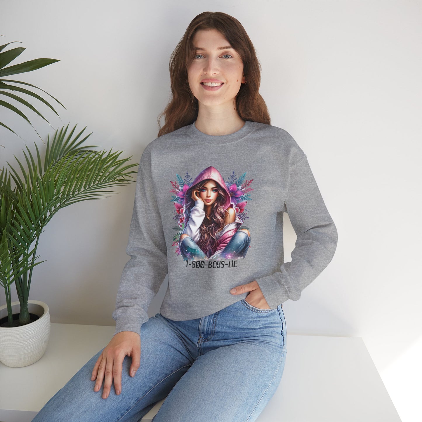 1-800-Boys-Lie Chic Floral Sweatshirt, Cozy Crewneck, Fall Fashion, Gift for Her, Self-Care Sweater, Cute Relaxed Fit