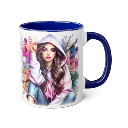 Free and Loving Me Artistic Accent Mugs, Fashionista Gift, Makeup Artist Coffee Cup, Unique Artistic Mug, Stylish Beverage Container, Creative Decor