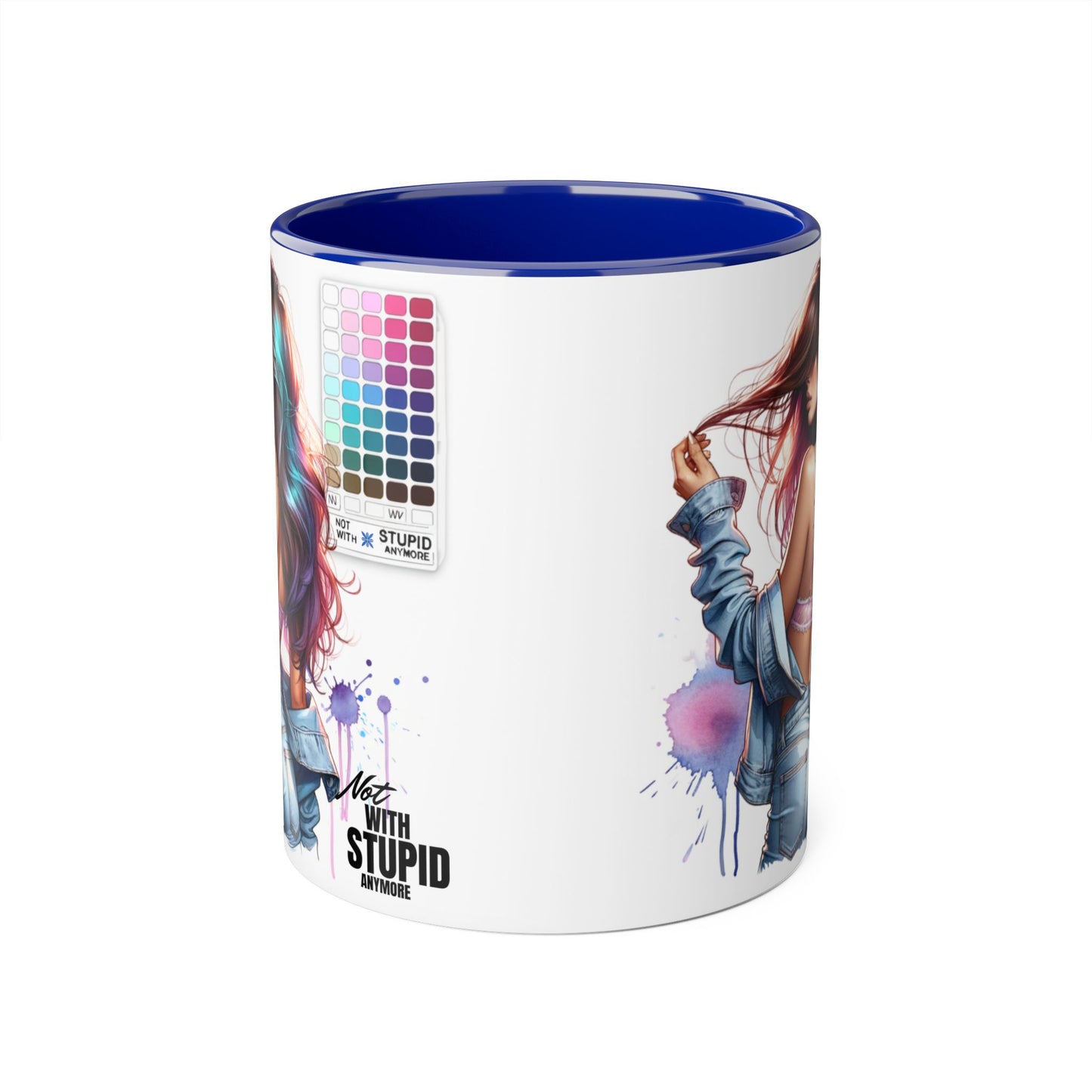 Not With Stupid Anymore Humoristic Vibrant Accent Mug - Perfect Gift for Creative Souls, Quirky Coffee Lover, Art Enthusiast, Birthday, or Just Because