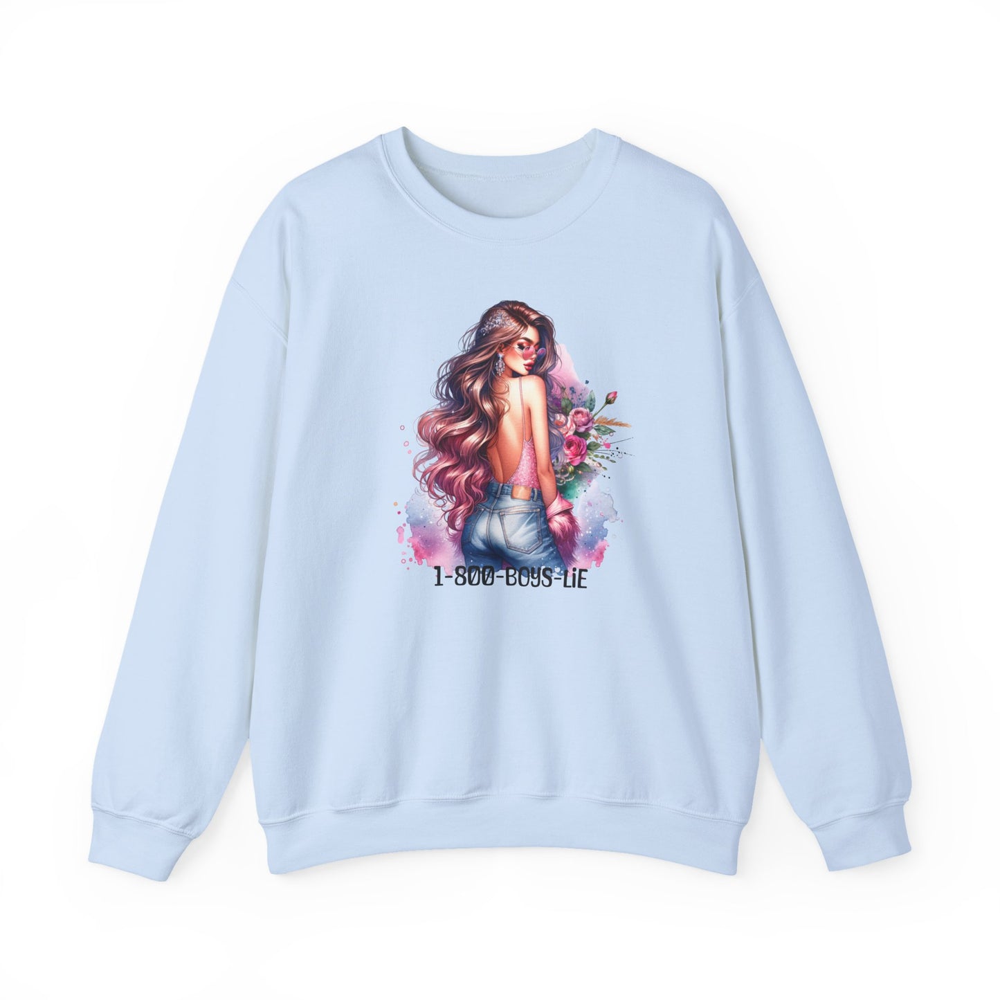 1-800-Boys-Lie Stylish Floral Graphic Sweatshirt, Cozy Crewneck Sweatshirt for Women, Gift for Her, Casual Fashion Top, Spring Wardrobe Essential