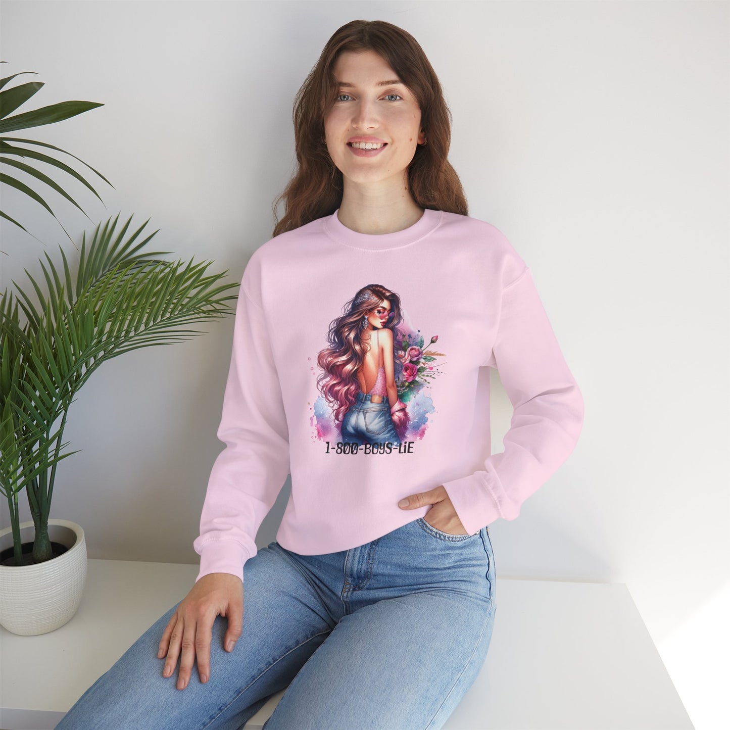 1-800-Boys-Lie Stylish Floral Graphic Sweatshirt, Cozy Crewneck Sweatshirt for Women, Gift for Her, Casual Fashion Top, Spring Wardrobe Essential