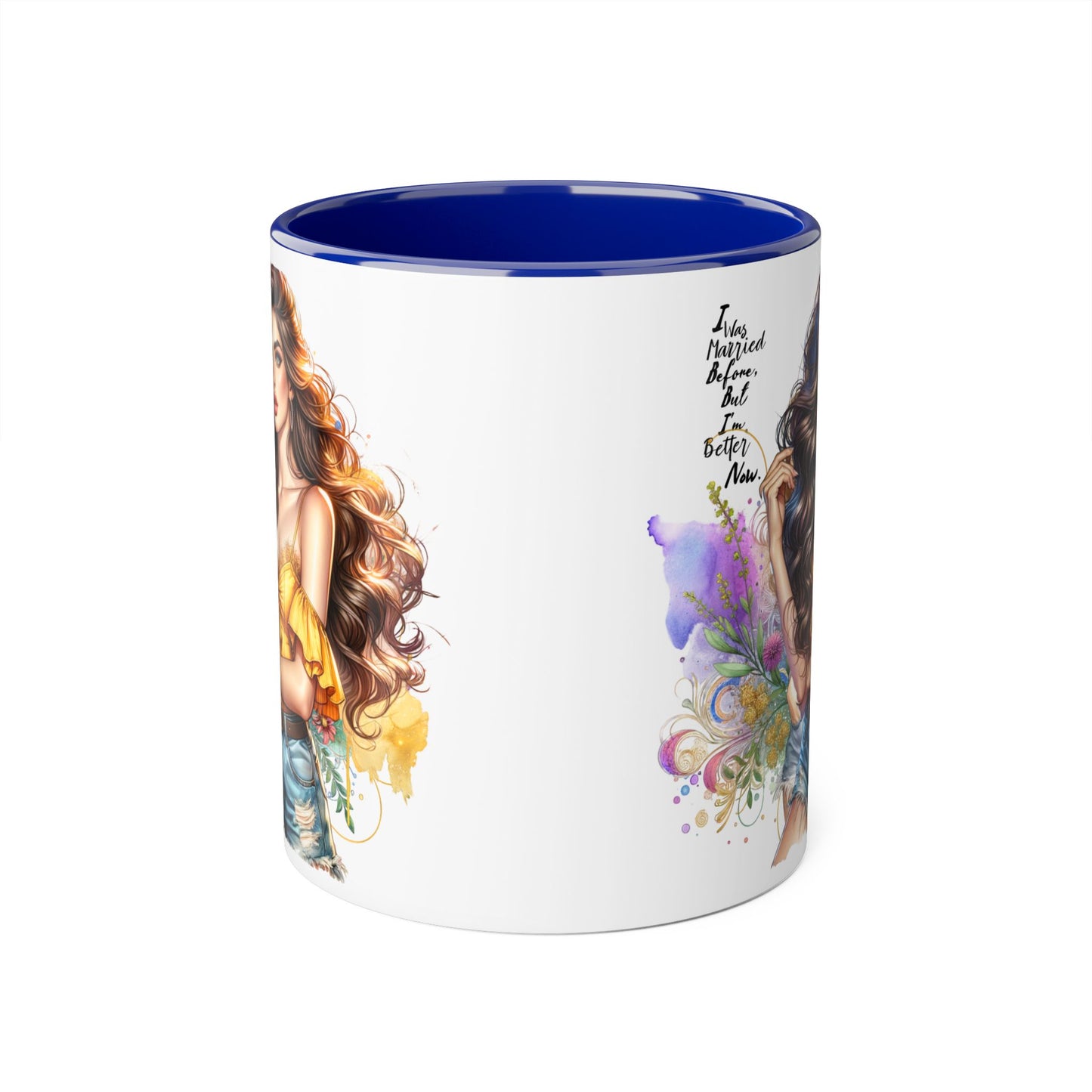 I Was Married Before But I'm Better Now Boho Chic Accent Mugs, Inspirational Coffee Cup, Gift for Her, Unique Art Mug, Home Decor, Vibrant Floral Design