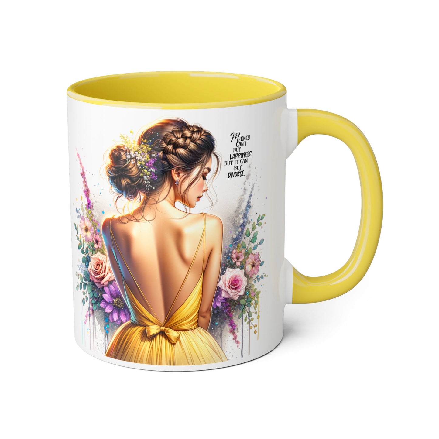 Money Can't Buy Happiness But It Can Buy Divorce Humoristic Elegant Floral Accent Mug, Gift for Her, Coffee Lover, Inspirational Coffee Cup, Birthday Gift Idea, Unique Home Decor