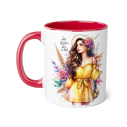 I Hold Grudges, I'll Heal in Hell  Humoristic Bohemian Accent Mug, Colorful Floral Art, Gift for Her, Coffee Lover's Dream, Inspirational Quote