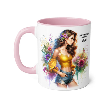 I'm Too Cute For My Ex Colorful Accent Mug with Floral Design, Unique Coffee Cup, Boho Chic Gift, Fun Ex Statement Mug, Artistic Drinking Mug, Cute Ceramic [...]