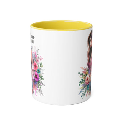 Floral Accent Mug, 11oz Coffee Cup, Gift for Her, Inspirational Mug, Cute Floral Design, Self-Love Coffee Mug