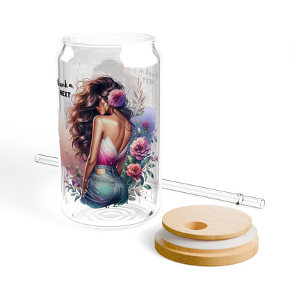 Thank U, Next Bohemian Sipper Glass, Floral Drinkware, 16oz Fashion Mug, Gift for Her, Reusable Straw Cup, Summer Vibes, Eco-Friendly Beverage Container