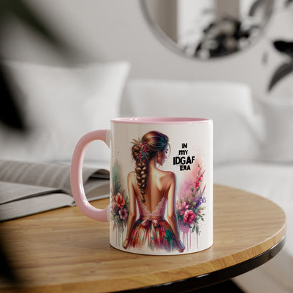Bold IDGAF Era Accent Mug, Coffee Cup for Strong Women, Gift for Her, Floral Art Mug, Motivational Drinkware