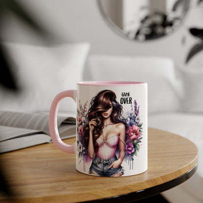 Game Over Floral Accent Mug - 11oz, Coffee Cup for Her, Gift for Gamers, Fun Tea Mug, Unique Kitchen Decor, Women’s Gift Idea