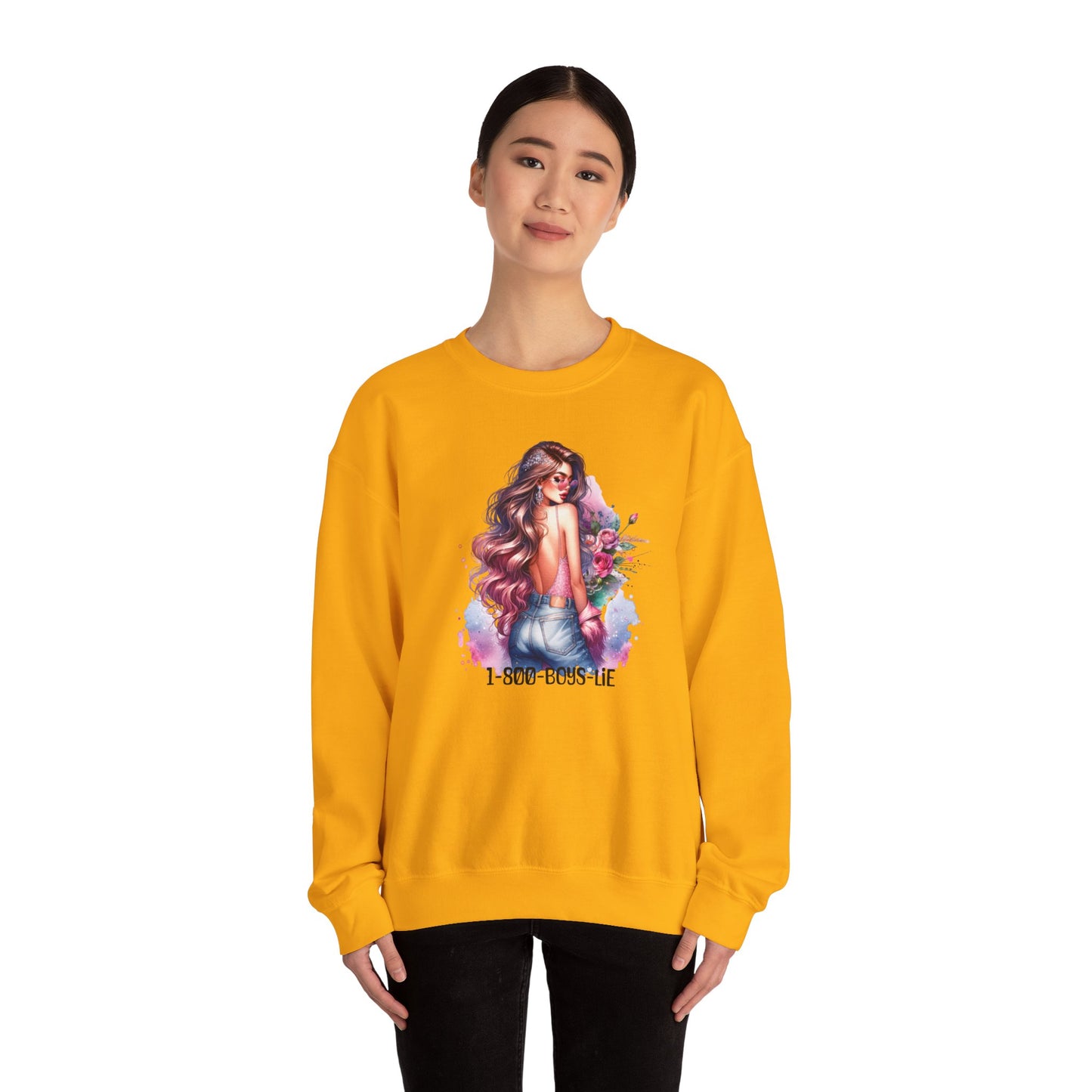 1-800-Boys-Lie Stylish Floral Graphic Sweatshirt, Cozy Crewneck Sweatshirt for Women, Gift for Her, Casual Fashion Top, Spring Wardrobe Essential