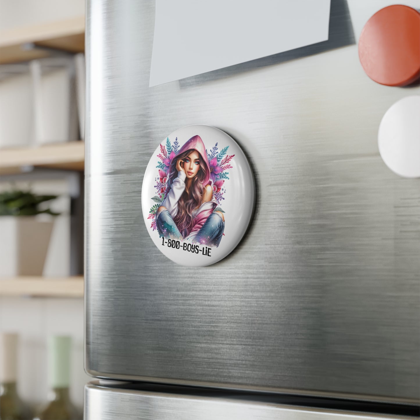 Trendy Button Magnet, Decorative Fridge Magnet, Cute Gift for Her, Boho Chic, College Dorm Decor, 1-800-BOYS-LIE