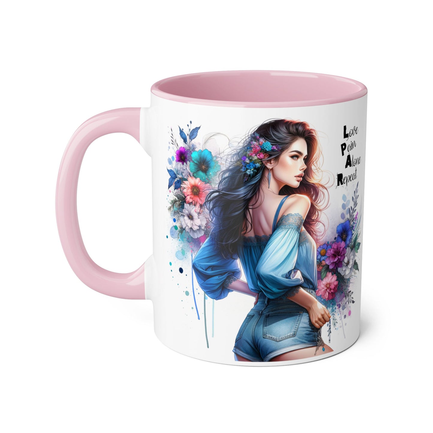 Floral Accent Mug, Inspirational Coffee Cup, Love Yourself Gift, Unique Drinkware, Artistic Ceramic Coffee Mug