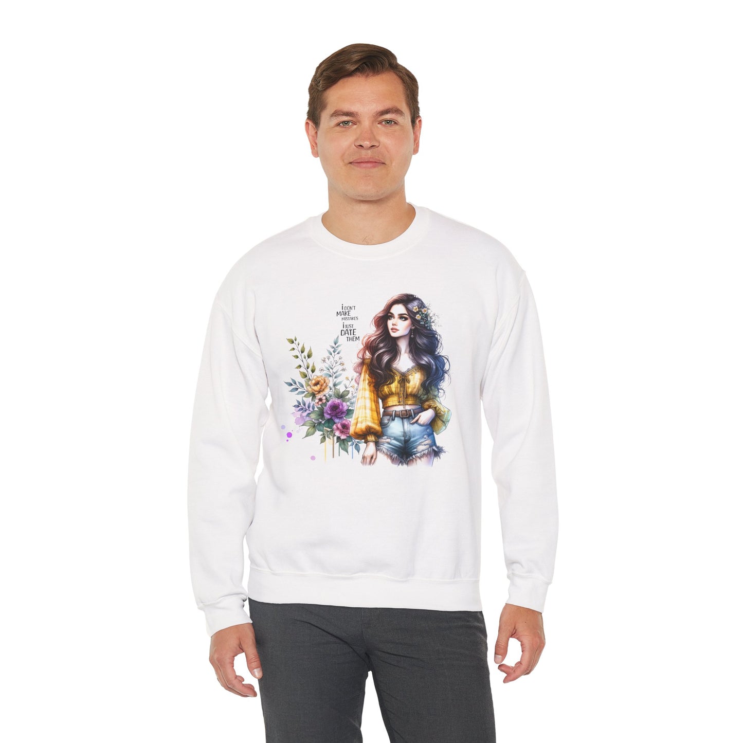 I Don't Make Mistakes, I Just Date Them Floral Graphic Crewneck Sweatshirt, Cozy Casual Wear, Boho Sweatshirt, Gift for Her, Fall Fashion Must-Have