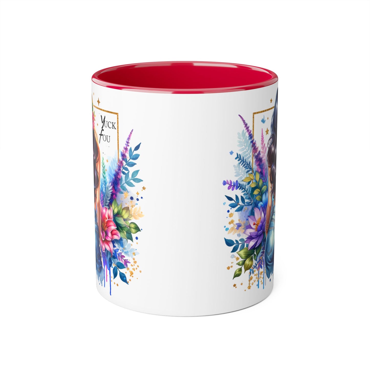Yuck Fou Bohemian Floral Accent Mug, 11oz, Artistic Coffee Cup, Gift for Her, Stylish Drinkware, Home Decor, Unique Kitchen Accessories