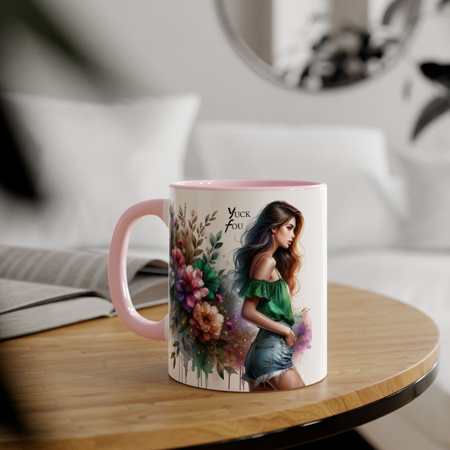 Yuck Fou Floral Accent Mug, 11oz Ceramic Coffee Cup, Inspirational Gift, Home Decor, Unique Art Mug, Perfect for Coffee Lovers