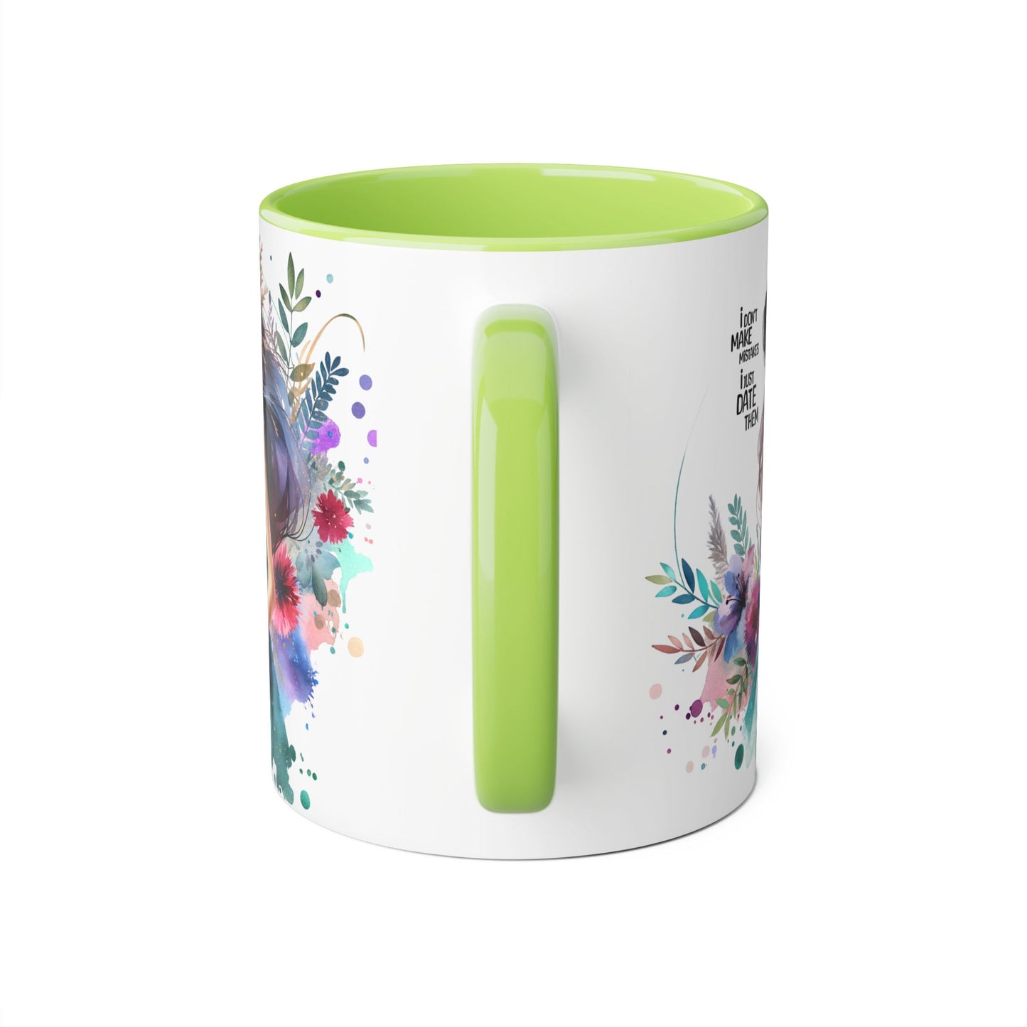 I Don't Make Mistakes, I Date Them Watercolor Floral Accent Mugs, Inspirational Coffee Cup for Nature Lovers, Gift for Her, Self-Care, Boho Style