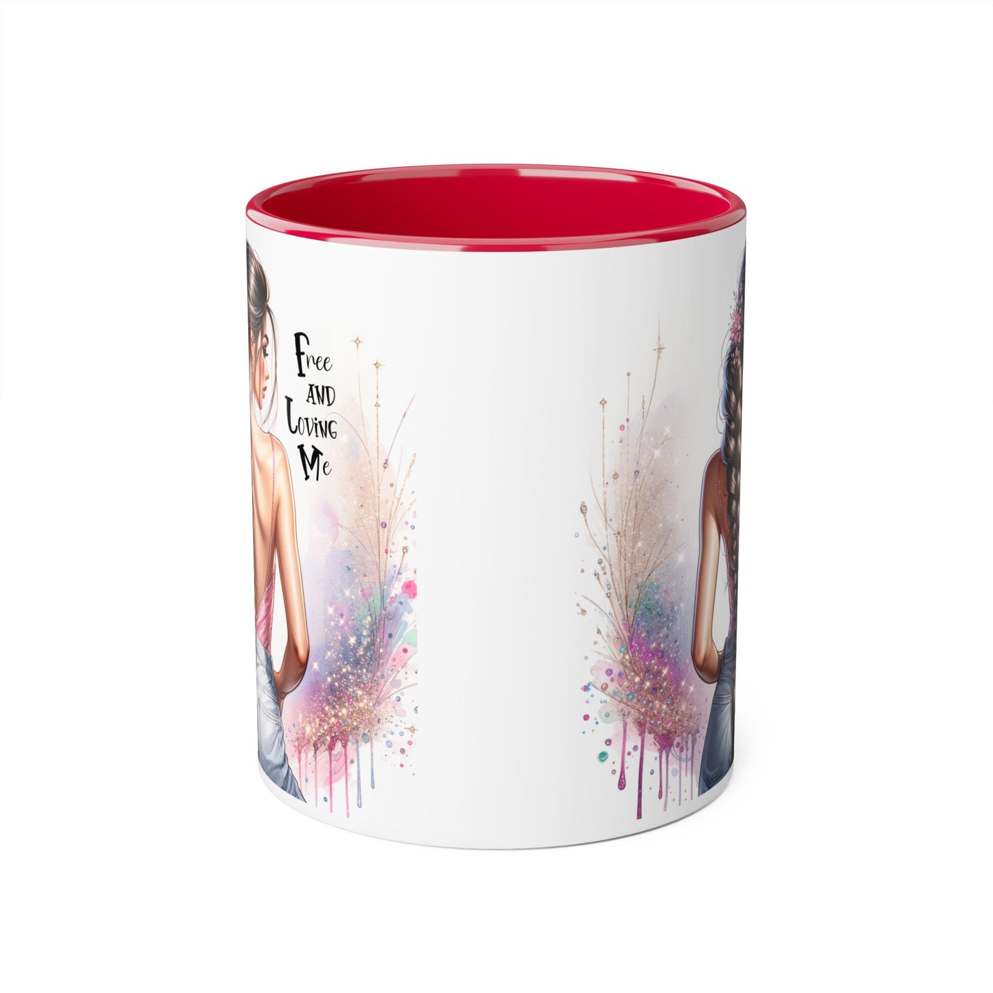 Empowerment Accent Mug, 11oz - Free And Loving Me Design, Inspirational Gift, Coffee Lovers, Self-Love, Artistic Home Decor, Feminine Vibe