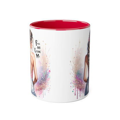 Empowerment Accent Mug, 11oz - Free And Loving Me Design, Inspirational Gift, Coffee Lovers, Self-Love, Artistic Home Decor, Feminine Vibe