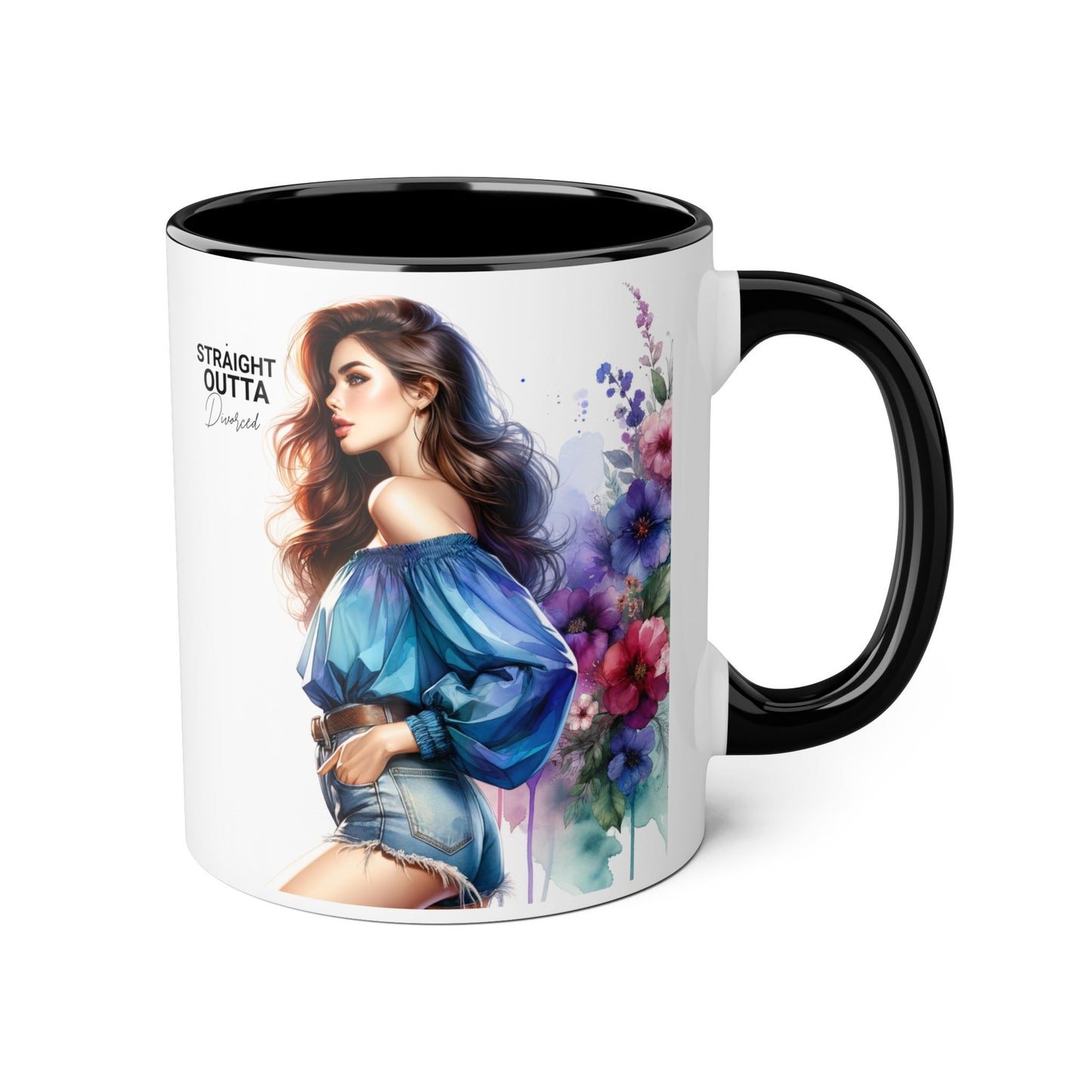 Straight Outta Divorced Humoristic Artistic Accent Mug, Personalized Gift for Coffee Lovers, Floral Design Mug, Straight Outta Mug, Creative Kitchenware, Unique Home Decor