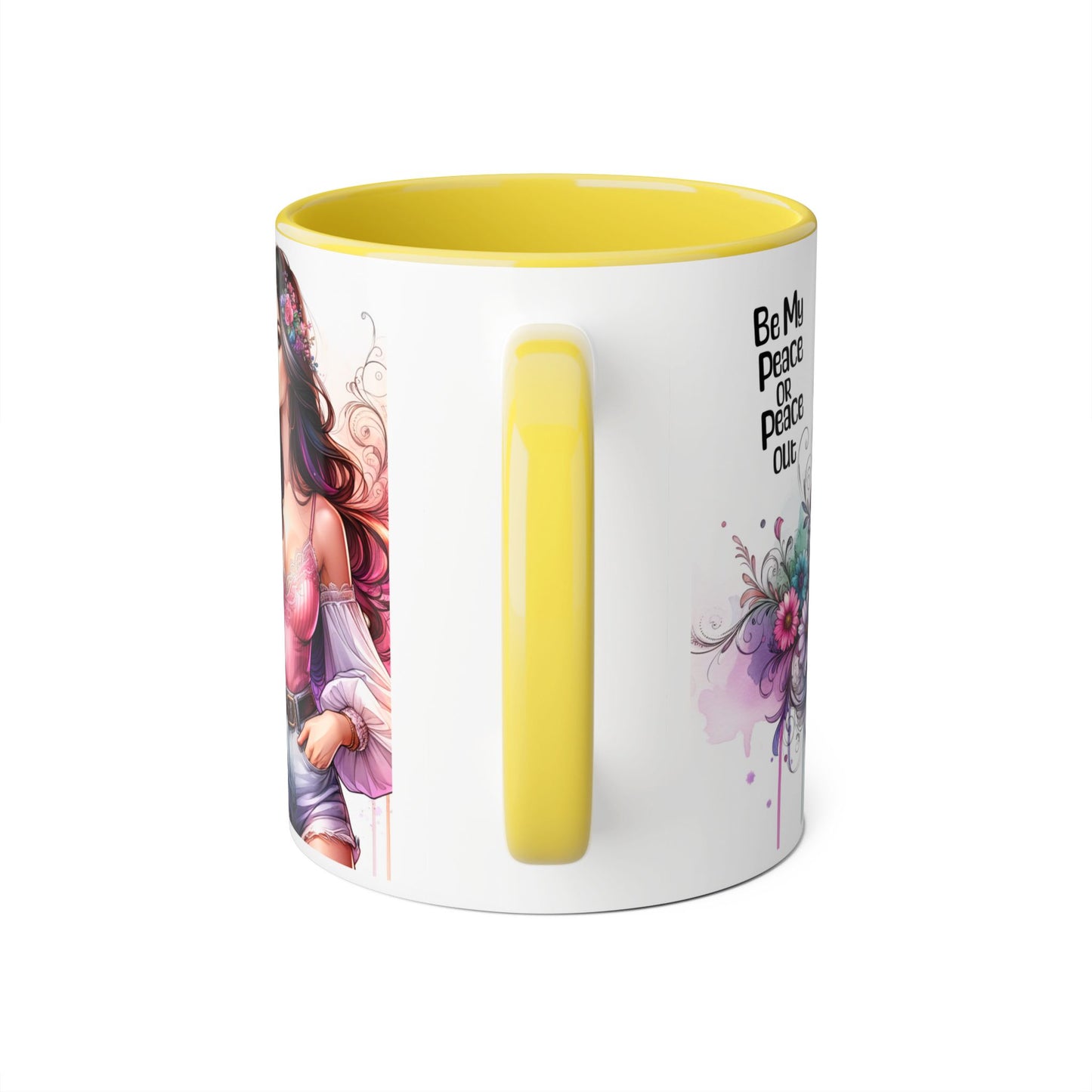 Bohemian Accent Mug, Be My Peace or Peace Out Gift, Artistic Coffee Mug, Floral Coffee Cup, Gift for Her