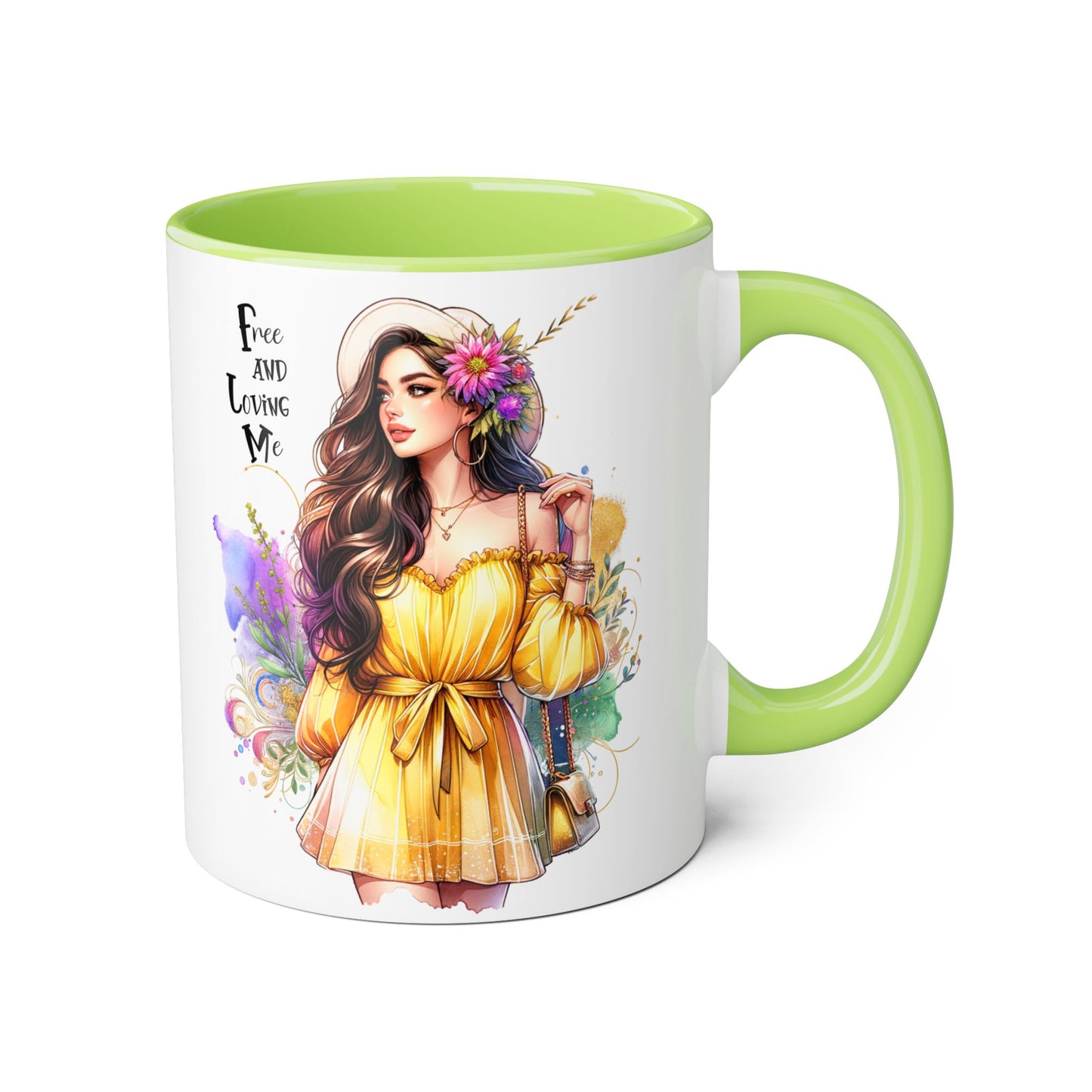 Free and Loving Me Vibrant Accent Mug, Colorful Coffee Cup for Self-Care